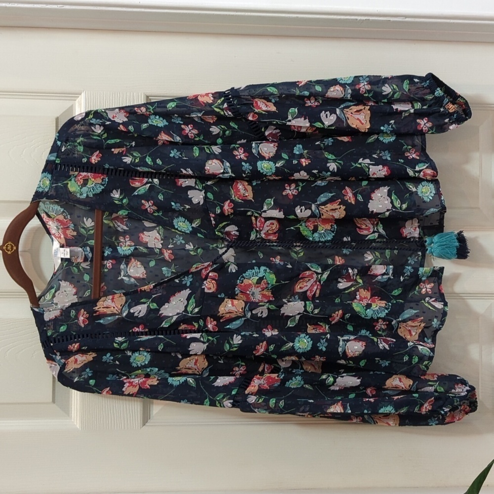 Time and Tru Women's Long Sleeve Floral Sheer Blouse Size 12/14